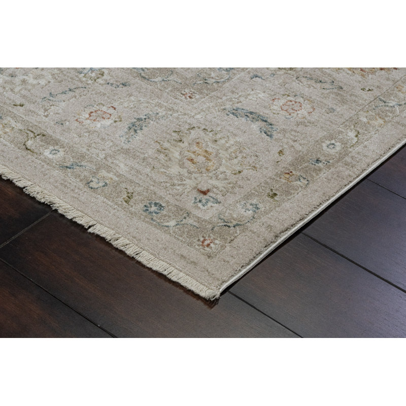 Tapis oriental en polyester tissé à la machine en beige, Rectangle 2 pi 7 po x 4 pi 11 po