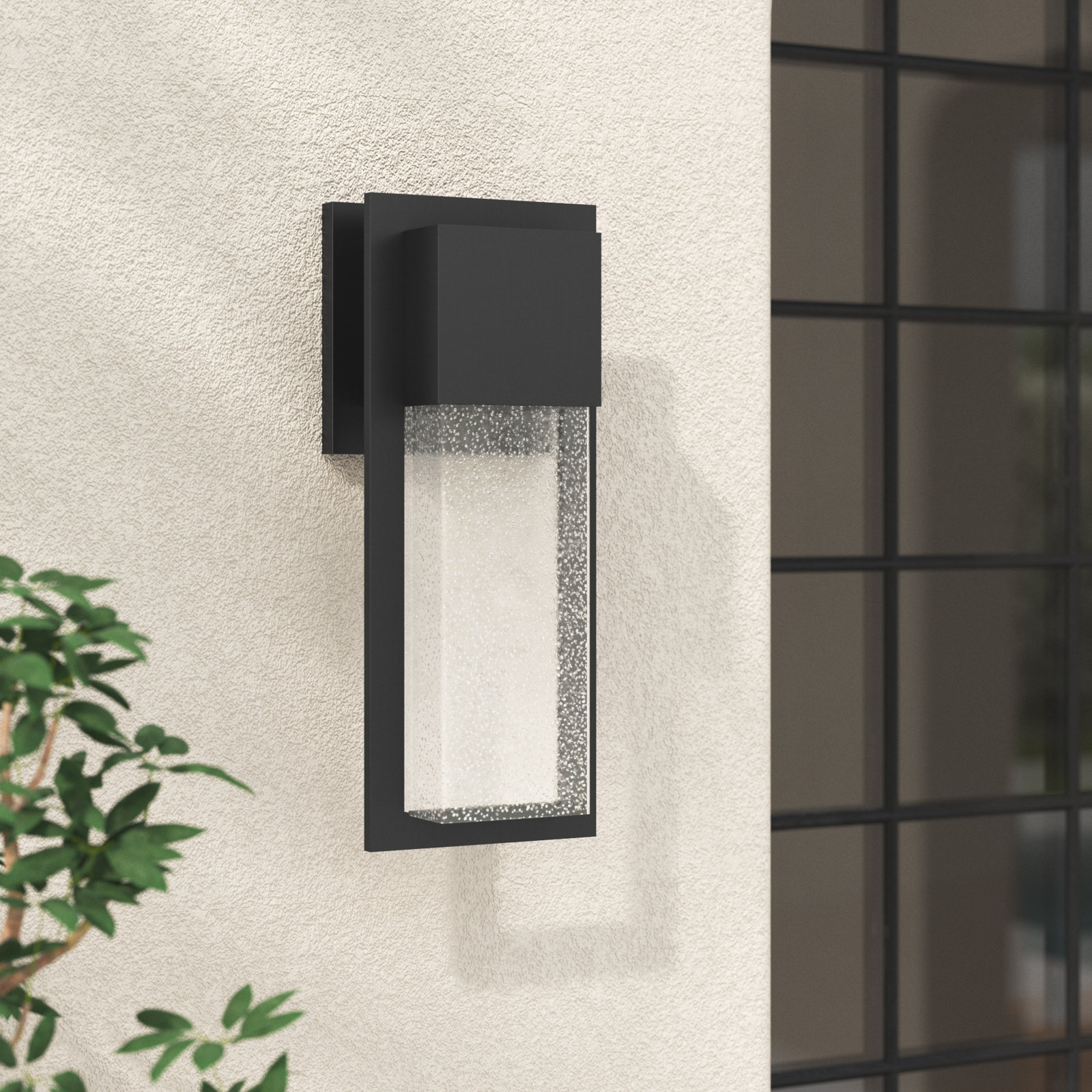 Kimora Glass Outdoor Wall Lantern, 15.7" H x 6.2" W x 4.7" D, Black