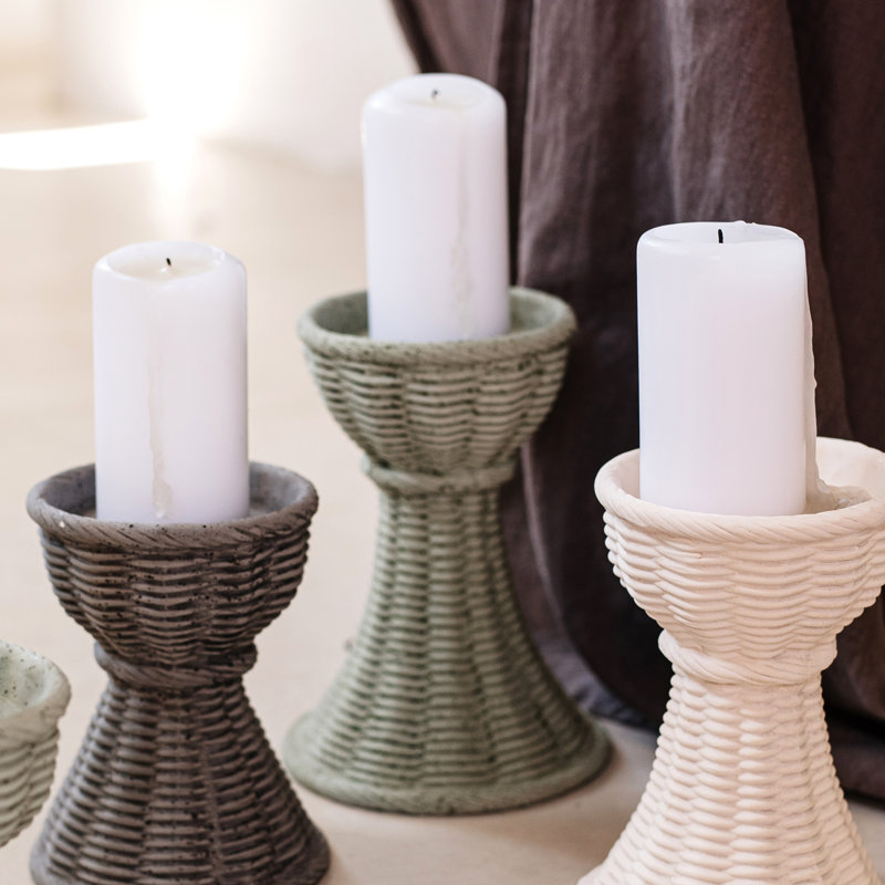 Casa Terra Bianca Tabletop Candlestick, 8" H x 5.75" W x 5.75" D, Gray