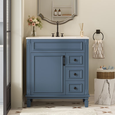 Meuble-lavabo de 30 po avec lavabo en céramique de haute qualité, deux tiroirs et tablette personnalisable, offrant une solution peu encombrante pour les petits décorations