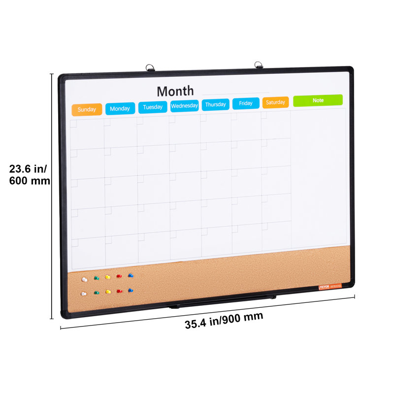36" x 24" Black Aluminum Framed Magnetic Calendar Board