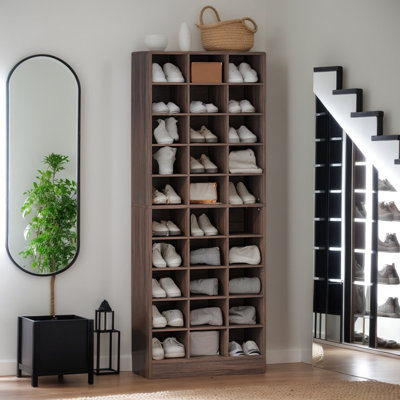 Sturdy Freestanding 10-Tier Wooden Shoe Storage Cabinet, Entryway Shoe Organizer Rack with 30 Spacious Individual Shoe Cubbies for Hallways
