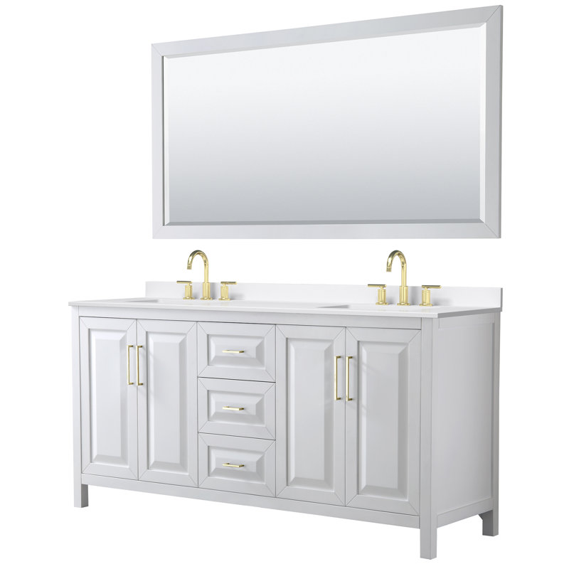 Daria 72'' W Vanity, White, Brushed Gold, Giotto Quartz
