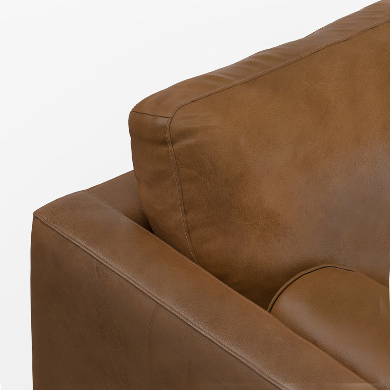 Caramel Brown Genuine Leather 72-Inch Lawson Sofa with Pillow-Top Arms