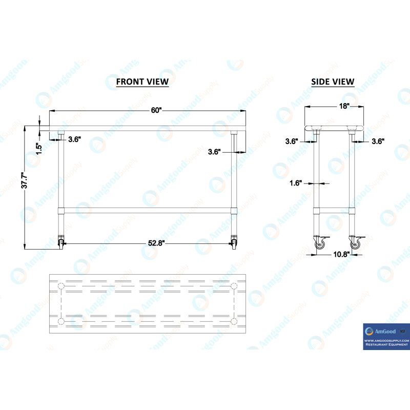 60" Stainless Steel Work Table with Galvanized Undershelf and Casters