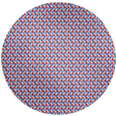 Tapis de zone rouge/bleu fait main géométrique