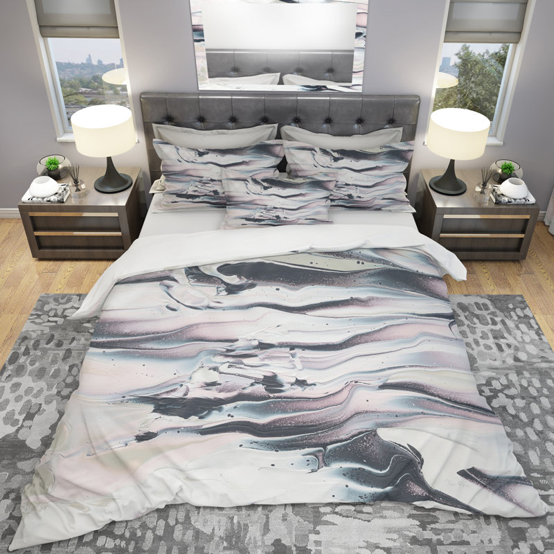 Ensemble de housse de couette transitionnelle moderne gris Marble V - microfibre de polyester