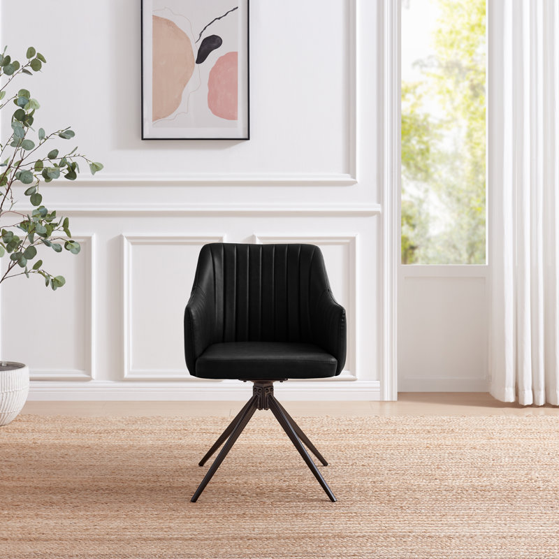 Cleother Luxury Faux Leather Bucket Tub Swivel Dining and Office Chair with Metal Legs (Set of One), Black