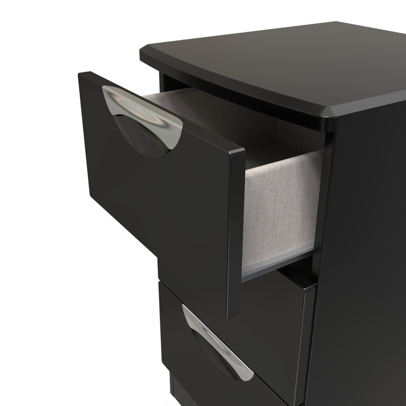 Fully Assembled Lebay 3 Drawer Bedside Table, Black, Black