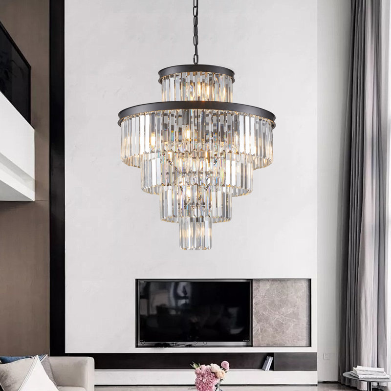15-Black Stacked Dimmable Transparent Crystal Chandeliers