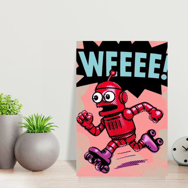 Running Pop Art Robot Energetic Playful Retro Wall Art Print 1 Piece Wrapped Canvas Wall Art, 45.72cm H x 30.48cm W