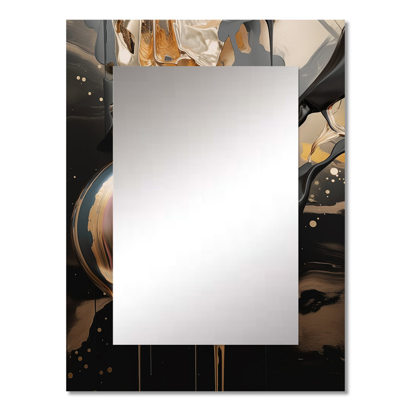 Or et marbre noir Mirage IV - miroir en marbre, miroir mural décoratif doré, impression d'art en métal, 32 po x 24 po