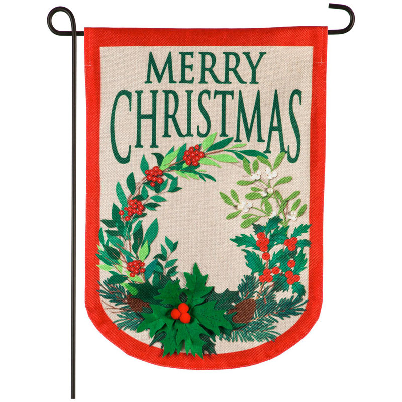 Drapeau de jardin 15 x 9 en toile jute à 2 côtés pour branches de noël et baies de noël