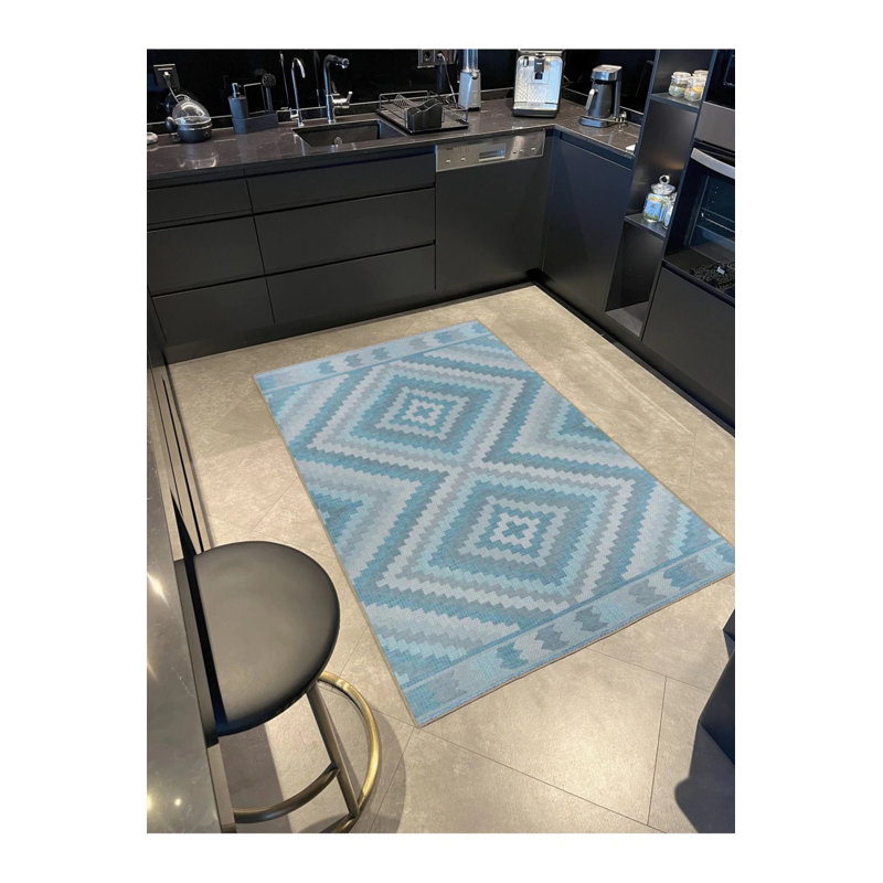 Étui lavable à motif géométrique en croix à motif géométrique bleu glacier, Rectangle 3 pi 4 po x 5 pi