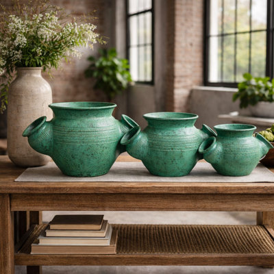 Earthen Trio Pot Set In Turquoise