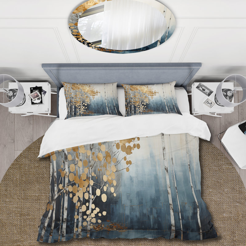 Ensemble de housse de couette Minimalisme bleu et doré, Housse de couette très grand et 2 très grandes t