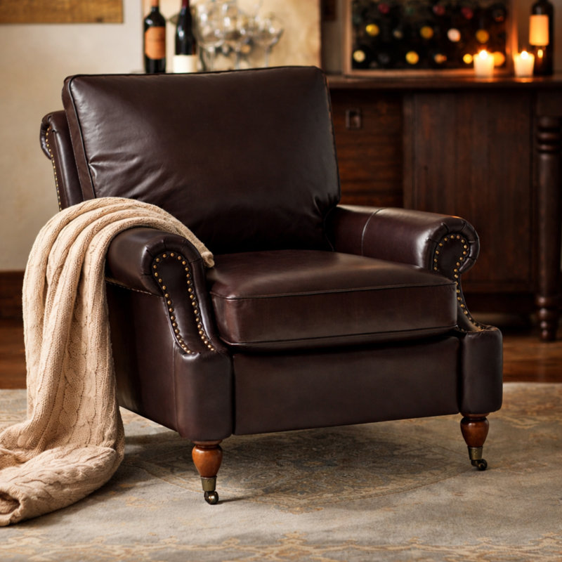 Chaise avec accoudoirs en cuir véritable ciré Stanton, Espresso
