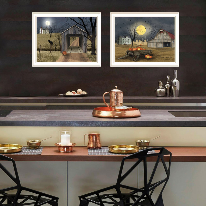 «Trendy Decor 4U 2 pièce Vignette Halloween Season in the Country», art mural encadré blanc pour le salon, impression d'art mural pour la chambre à coucher par Billy Jacobs