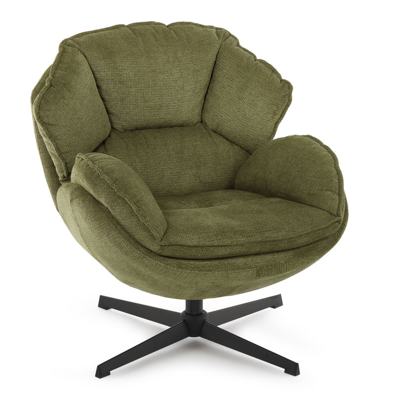 Degrange Upholstered Swivel Accent Chair, Green Cotton Blend