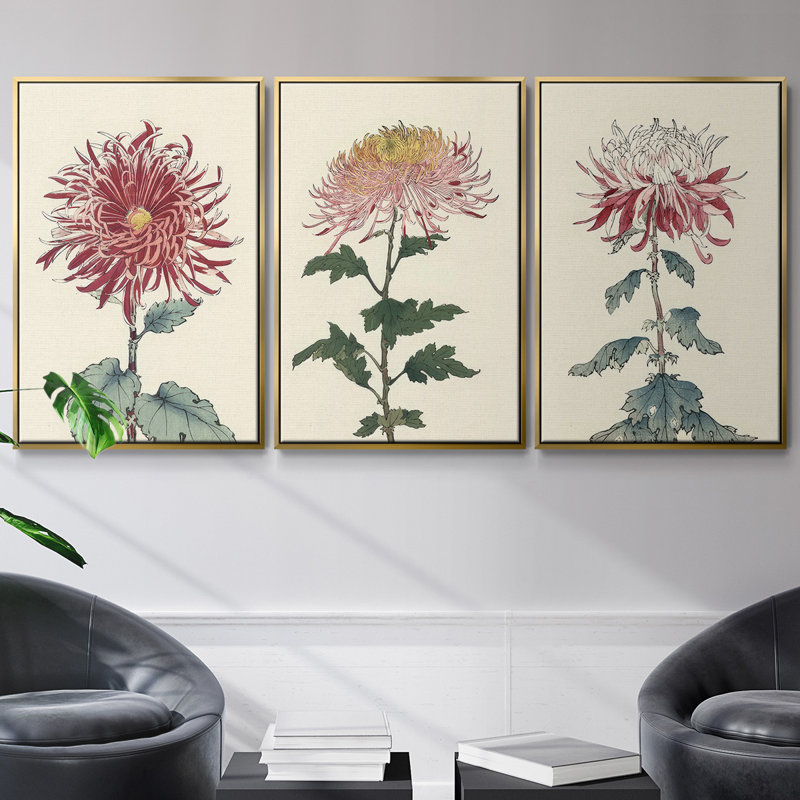 Antique Turpin Botanical VII - Ensemble de 3 reproductions de photos sur toile, H 40 po x l 78 po, Or