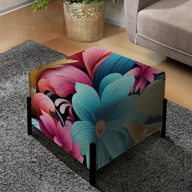 Eclectic Hibiscus Fusion Frenzy - Eclectic Square Ottoman