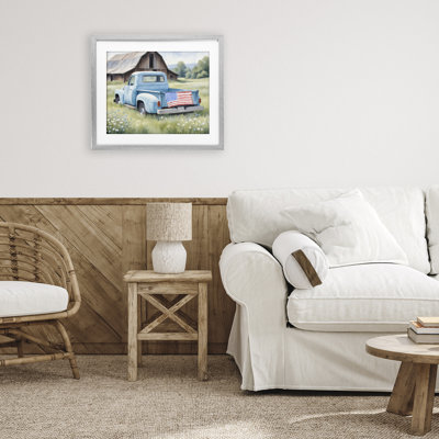American Pride Truck on Farm Framed Print Under Glass, design by Kim Allen