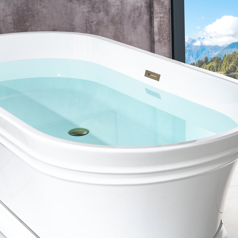 Baignoire de trempage autoportante en acrylique 67 pi x 29,5 po avec piédestal, double extrémité, conception antidérapante