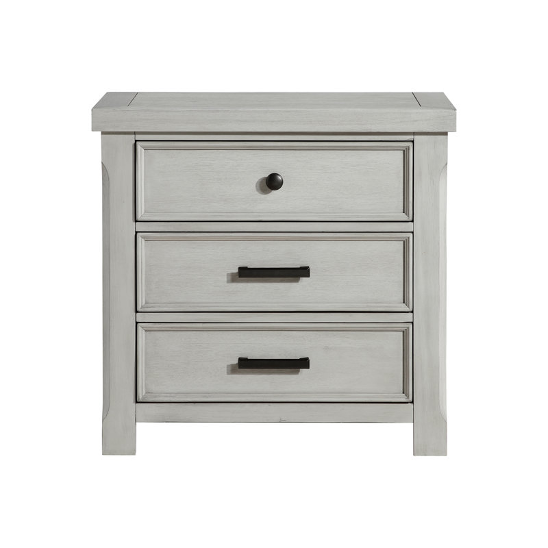 1Pc Light Gray Finish Nightstand With 3X Drawers Storage Wooden Bedroom Furniture Farmhouse Style Bedside Cabinet