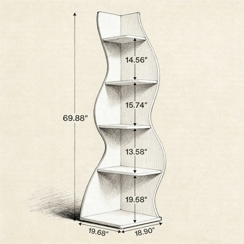 69.8"Height 5-Tier Wavy Corner Bookshelf And Plant Stand For Living Room Small Space, Green