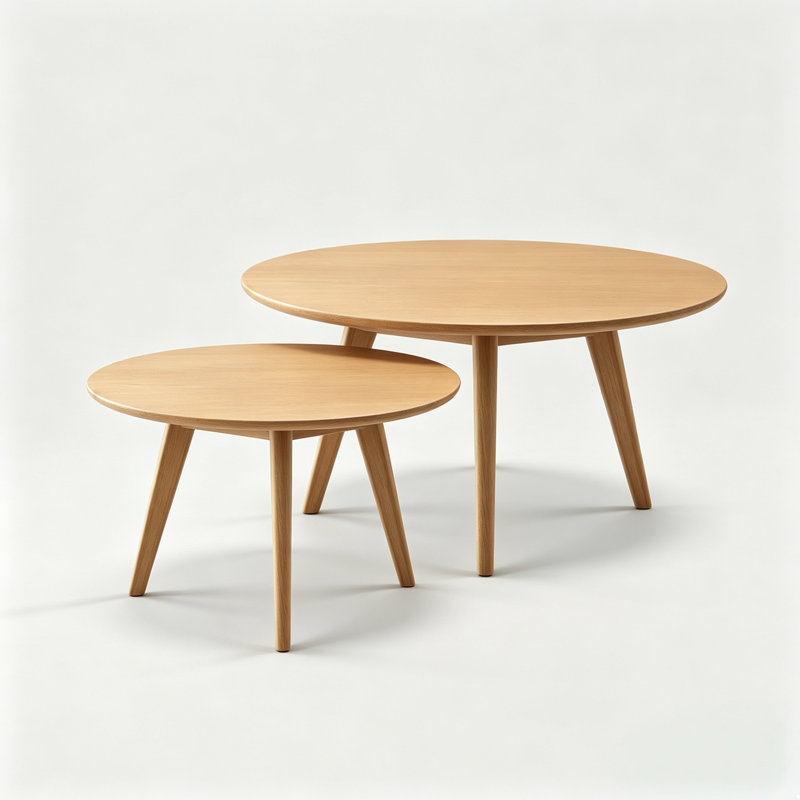 Table basse ronde moderne Fjord en bois massif - Lot de 2, Ensemble 29,5 po x l 23,6 po, Natural Wood, 2