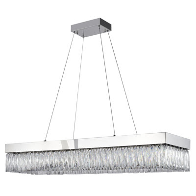 Transitional 4-Light Chrome LED Crystal Rectangular Chandelier