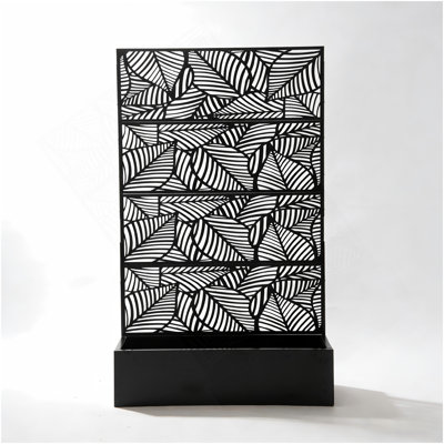 70.87" H × 46.06" W Leaf Pattern Privacy Screen With Planter Box, Black Metal Freestanding Decorative Fence Planter For Patio Balcony Backyard