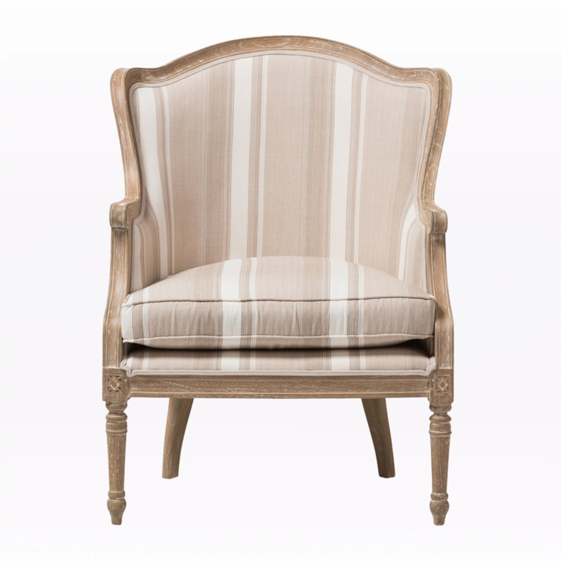Atanasio 27.75" Wide Arm Chair, Light Brown, Light Gray Cotton Blend