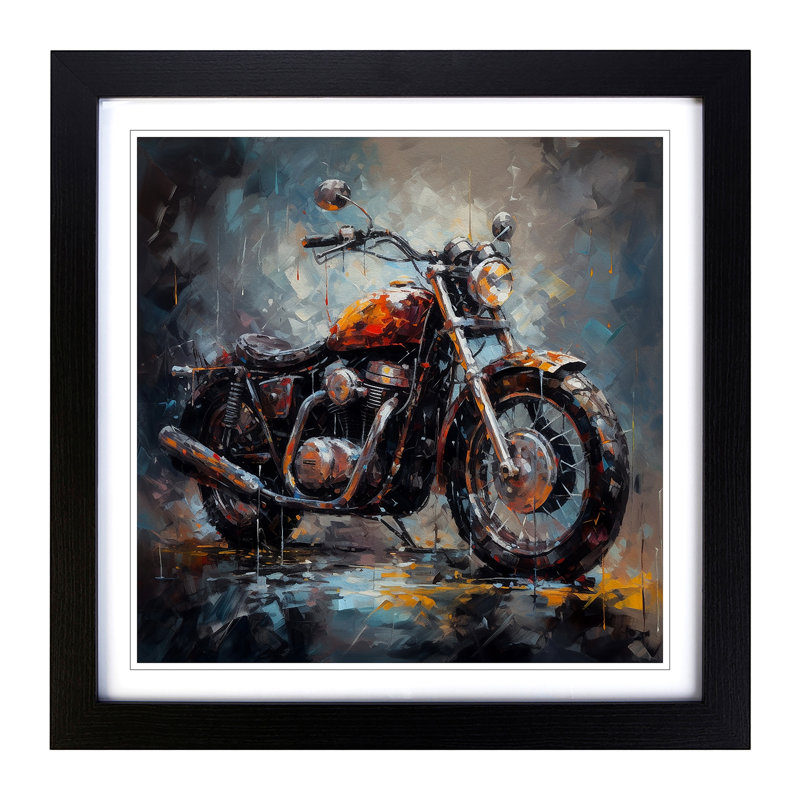 Motorcycle Palette Knife Painting - Framed Print, Black