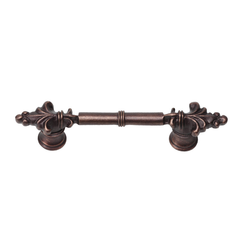 Poignée classique Charl Allemagne avec petits fleur de lys aux extrémités, Bronze frotté à l'huile, 3"