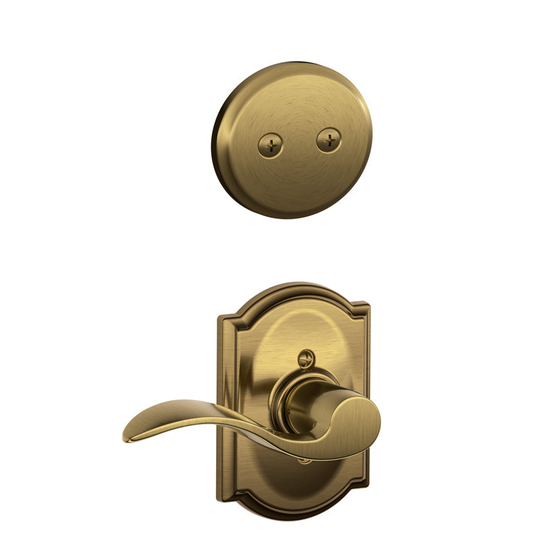 Inactive Interior Camelot Lever Dummy Entry Set (Exterior Portion Sold Separately), Left Hand, Antique Brass