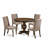 5 Piece Dinette Set Includes a Round Dining Table with Pedestal and 4 Dark Khaki Linen Fabric Upholstered Parson Chairs, Distressed Jacobean-2020383638