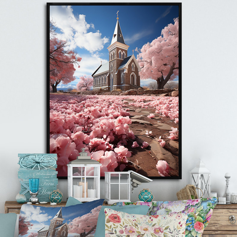 «Lebrecht Lansdcape Church Tranquil Abode II», reproduction sur toile, H 20 po x l 12 po x P 1 po, Cadre flottant noir