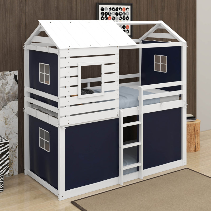 Lit simple superposé en bois avec tente