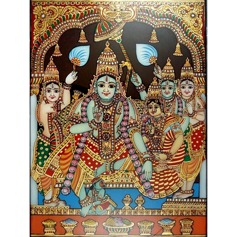 Le couronnement de Rama (Ramapattabhishekam) | Peinture avec cadre Tanjore | Par Ramesh