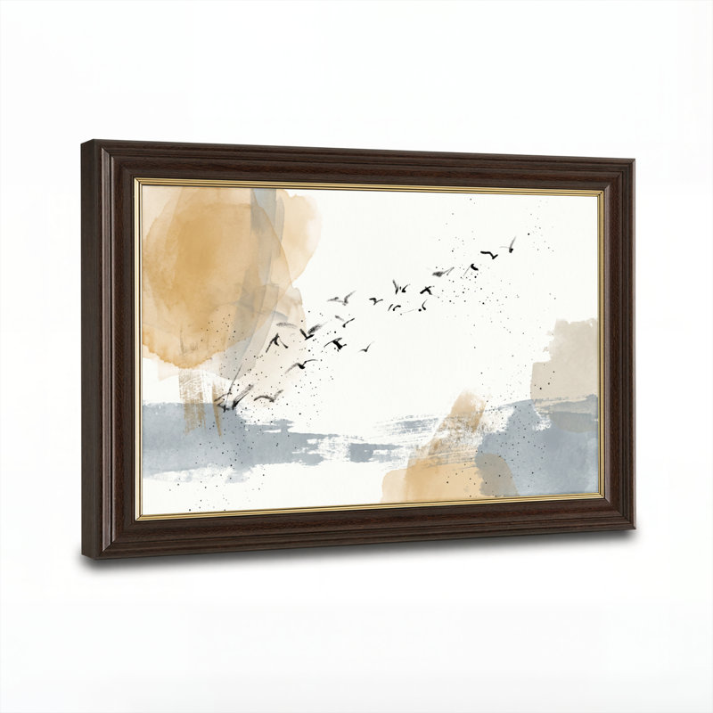 Art mural antique sur toile encadré doré pour le salon, la chambre à coucher, le bureau ou le vestibule - Décoration murale décorative avec oiseaux abstraits