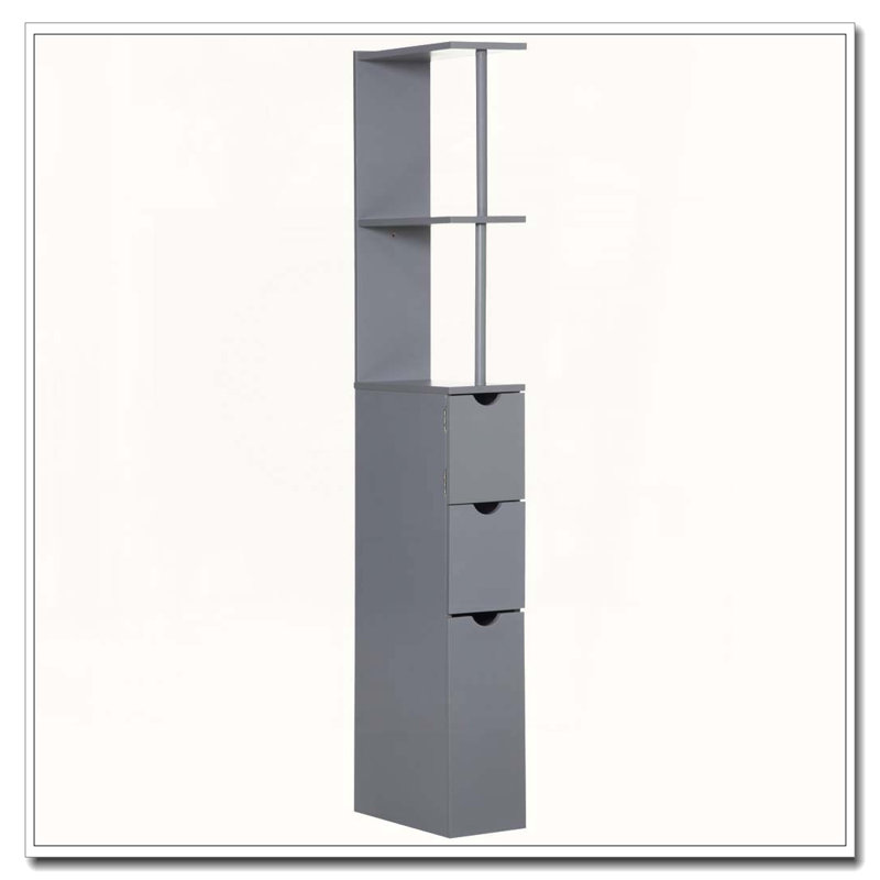 54" Tall Bathroom Storage Cabinet with 2-Tier Shelf and Drawers, Narrow Side Floor Organizer