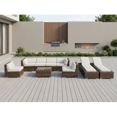 Barna 9 Piece Rattan Sectional Seating Group with Cushions - No Assembly