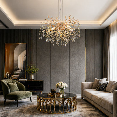 Luxury Gold Tree Branch Crystal Chandelier - 6-Light Contemporary Adjustable Pendant Fixture (23.6")