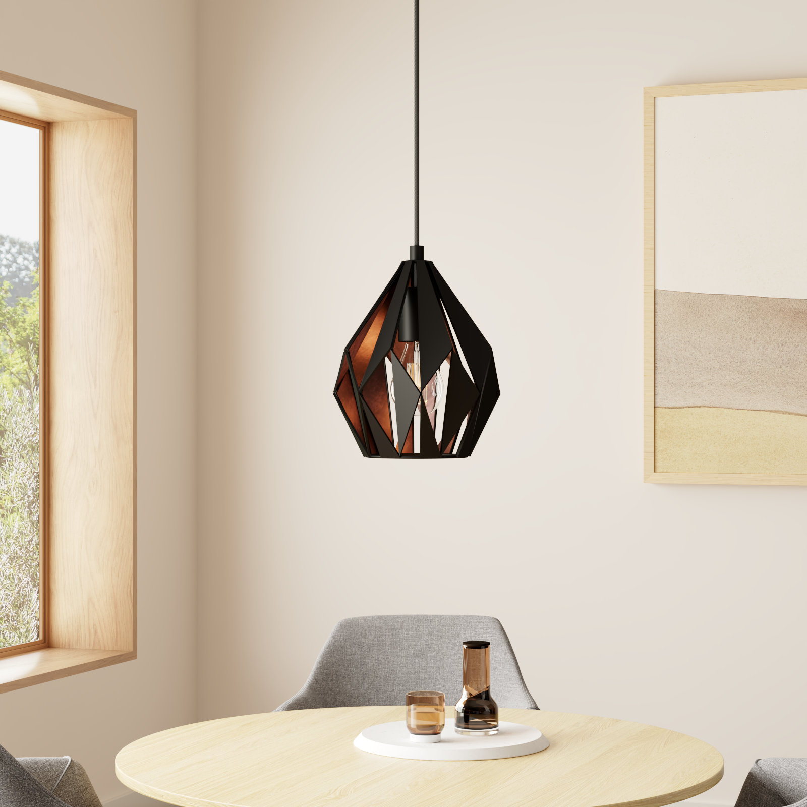 Hendry Single Light Metal Pendant, Black/Copper, 72" H x 15.12" W x 15.12" D