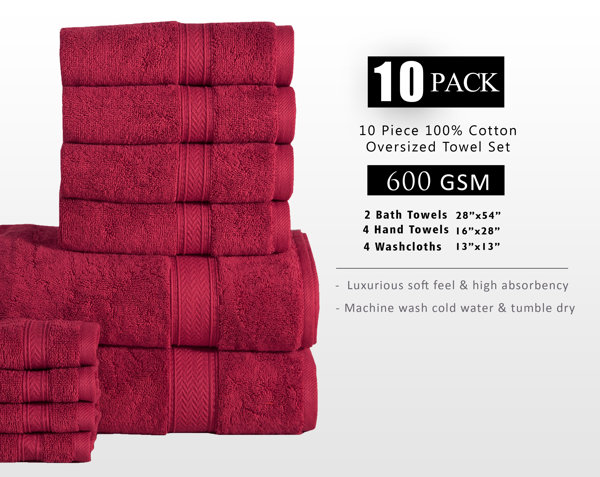 Red Barrel Studio® Raaed 10 Piece 100% Cotton Towel Set & Reviews