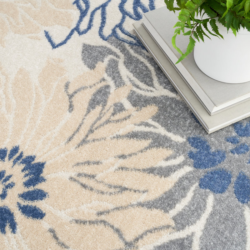 Tapis gris ivoire PassionFloral, Rectangle 5 pi 3 po x 7 pi 3 po