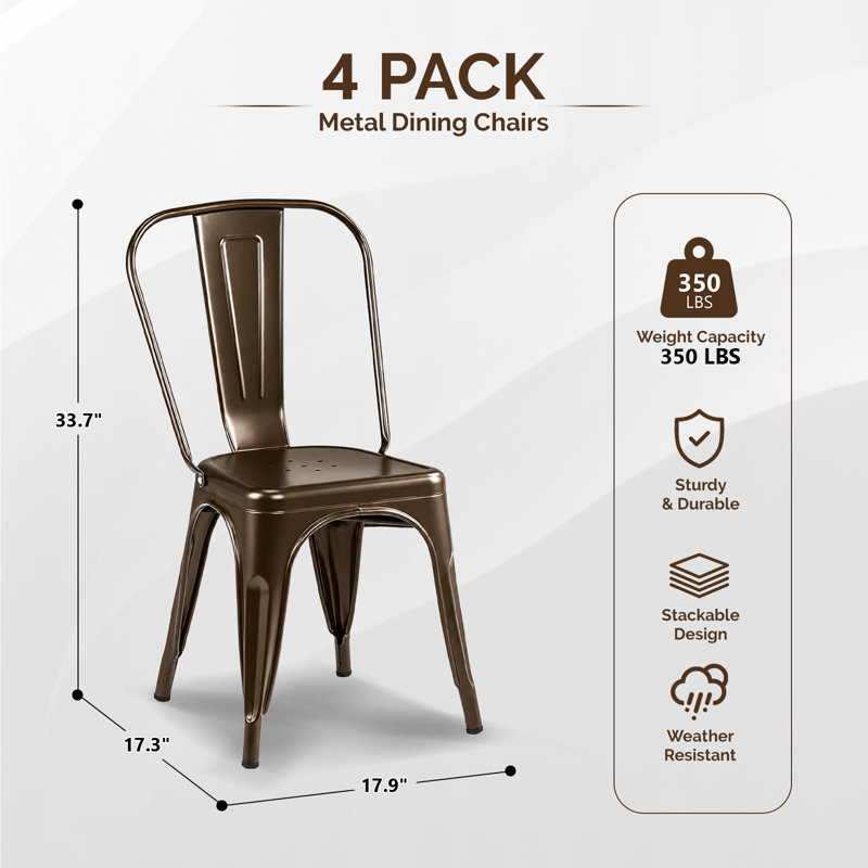 Ensemble de 5 chaises d'appoint empilables en métal, capacité de 159 kg (350 lb), Brown