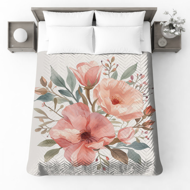 Couvre-lit matelassé à motif floral rose toutes tailles, Double