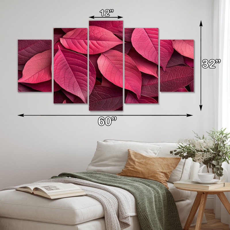 «Crimson Leaves Dancing Ros III» - art mural feuilles - ensemble d'art mural traditionnel diamant